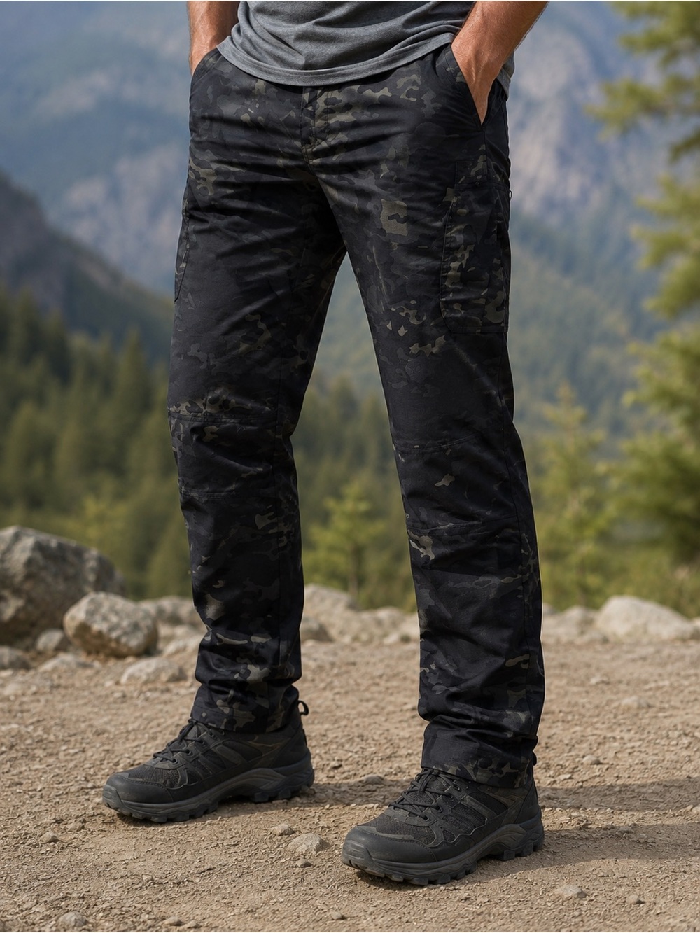TACTICAL SERIES Men's Black Camo Utility Pants Lightweight Polyester 36x30 NWOT